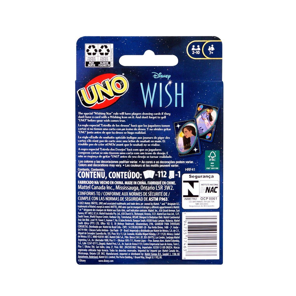 Mattel Games UNO Disney Wish – Jeu de Cartes – 2 à 10 Joueurs