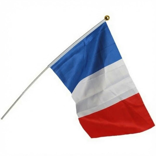 Drapeau de la France 30 x 45 cm avec Bâton 60 cm
